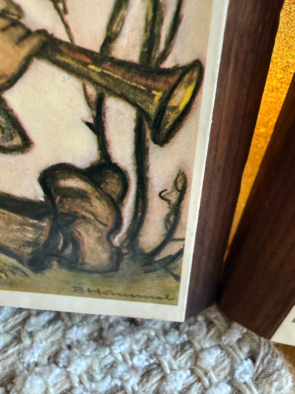 Hummel Framed Rustic Brown Plaque Pair w/Soft Green and Yellow Accents Vintage - Picture 7 of 13